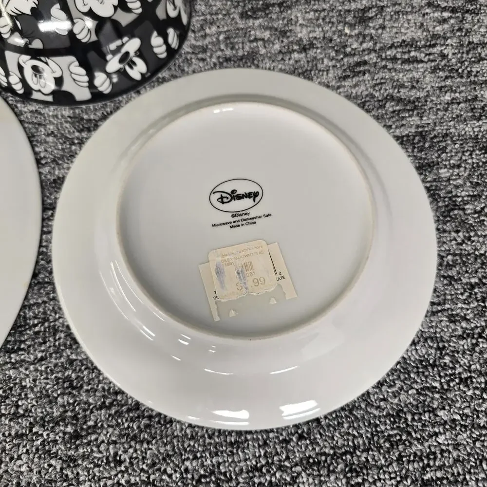 Disney Mickey Mouse & Goofy Grid Dinnerware Set 3 Piece Black & White